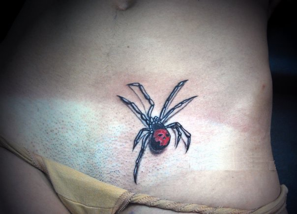 Amazing Spider Tattoo On Left Hip
