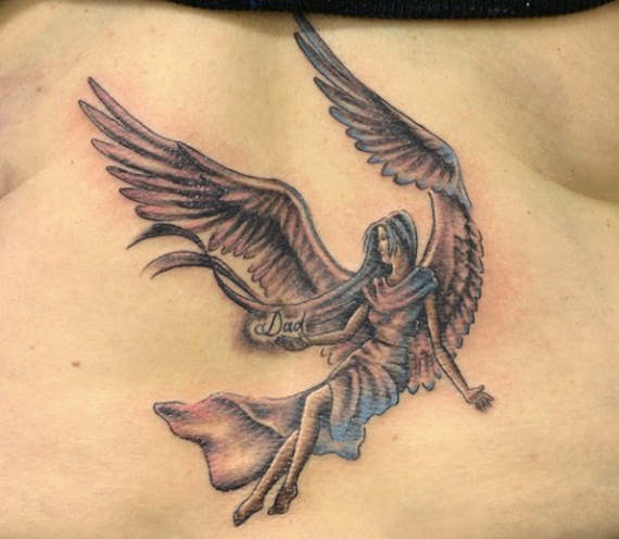 Angel Girl Tattoo On Back Body