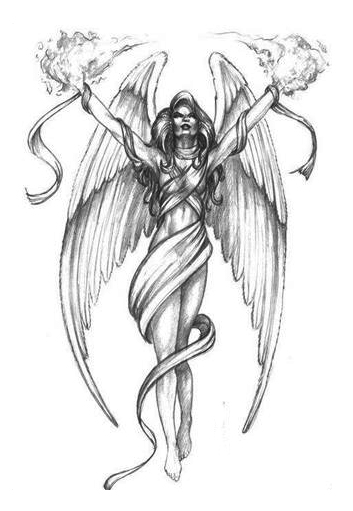 Angel Girl With Fire Tattoo Design