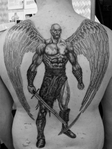 Angel With Dagger Tattoo On Back