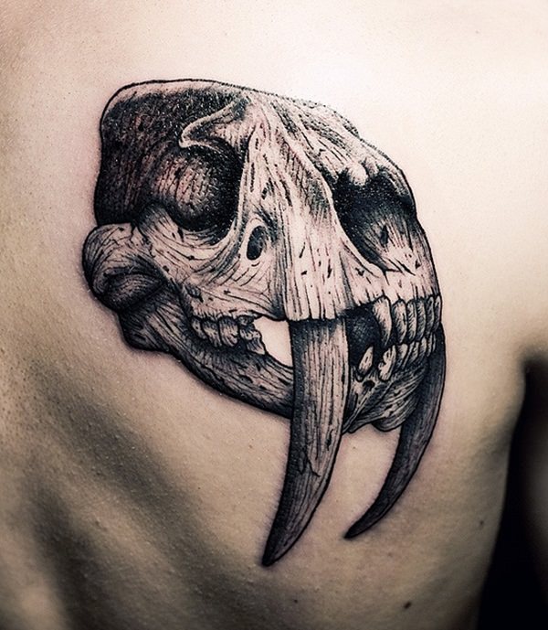 Animal Skull Tattoo On Back Shoulder