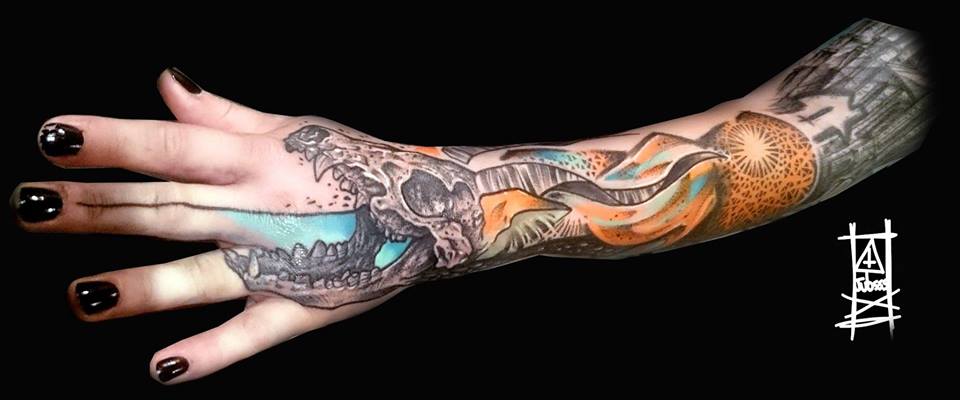 Animal Skull Tattoo On Women Left Hand