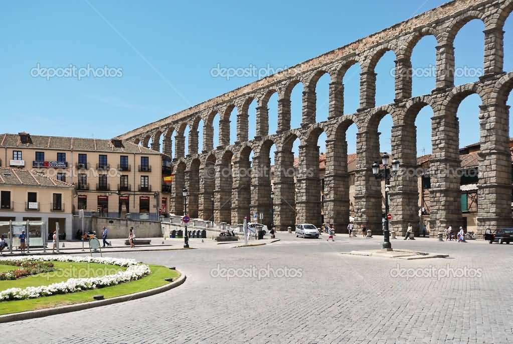 Aqueduct Of Segovia On Plaza del Azoguejo