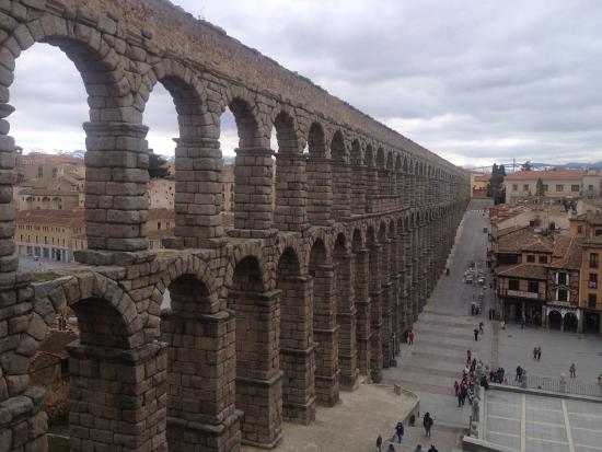 Aqueduct Of Segovia View From The Top Of The Stairs