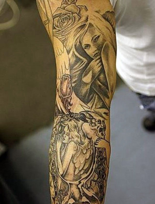 Arm Sleeve Angel Tattoos For Men
