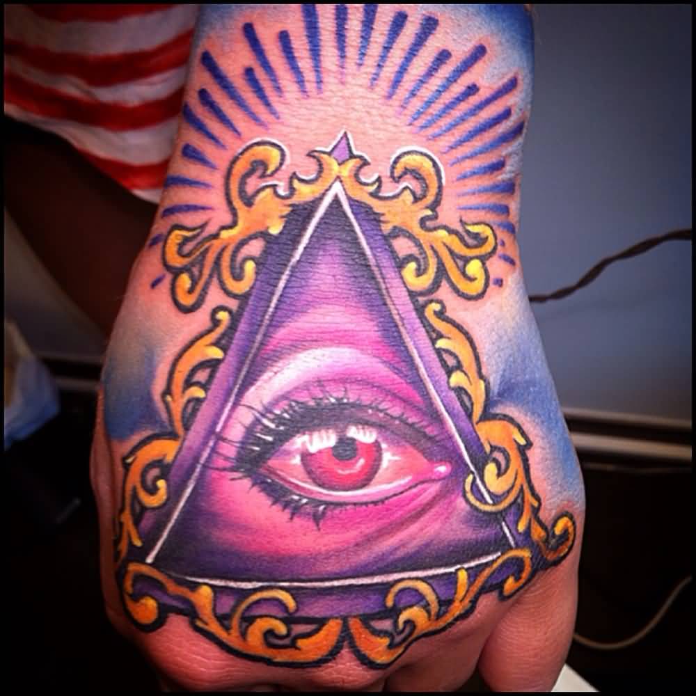 Attractive 3D Illuminati Eye Tattoo On Left Hand By Fabz