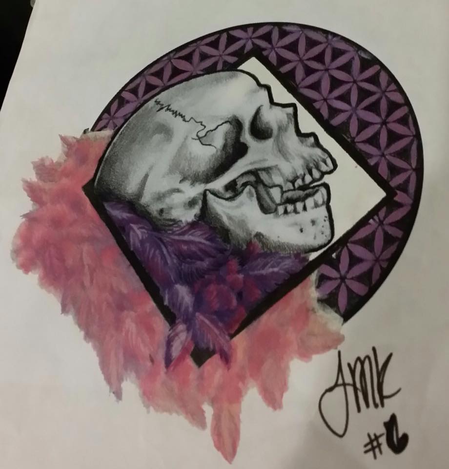 Attractive Grey Ink Skull Tattoo Design By Jennie