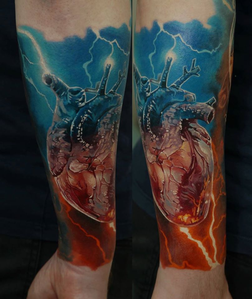 Attractive Real Heart Tattoo On Right Arm By Dmitriy Samohin