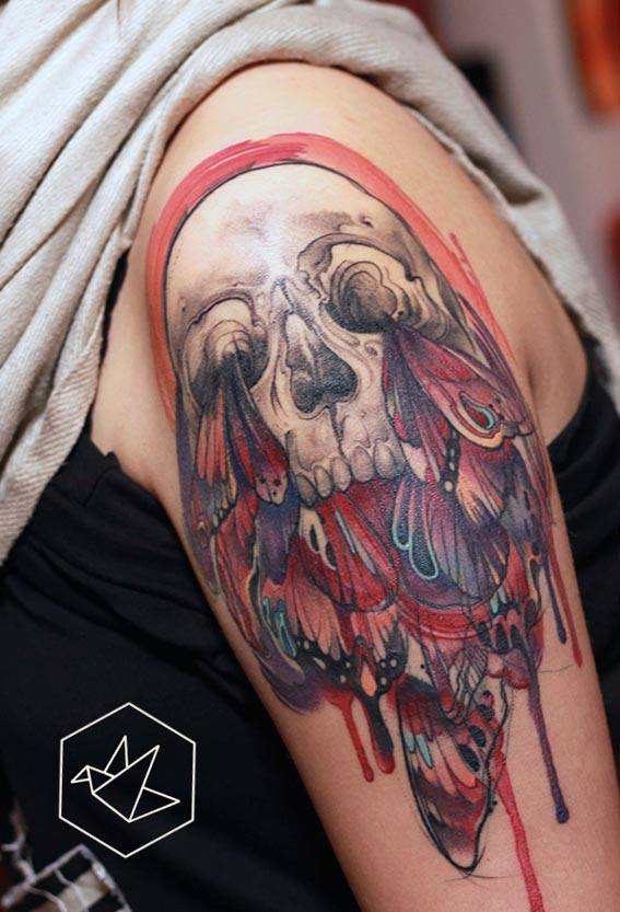 Attractive Skull Tattoo On Left Shoulder By Yadou