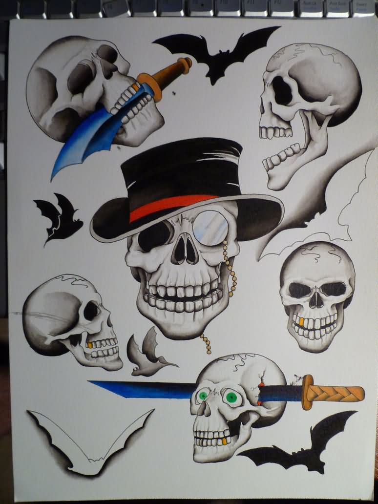 Attractive Skulls Tattoo Design By Tyler Bishop