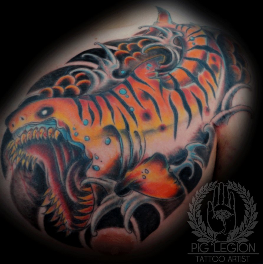 Attractive Tiger Shark Tattoo Design By Piglegion