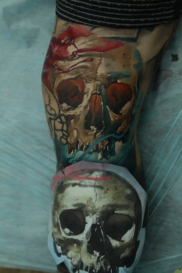 Attractive Two Skulls Tattoo Design By Dmitriy Samohin