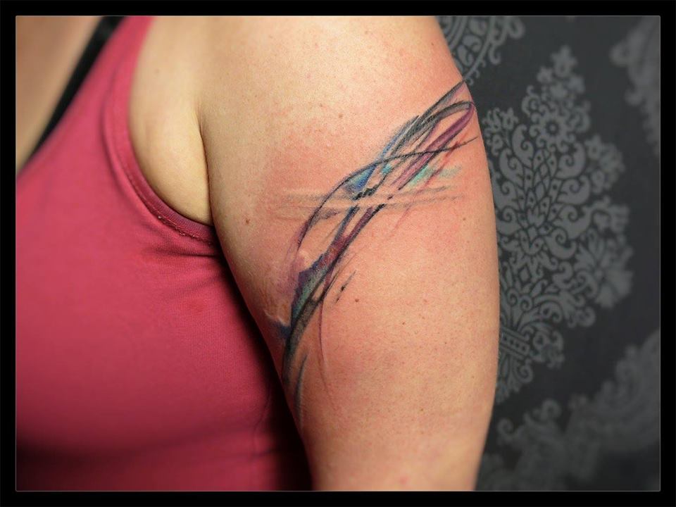 Awesome Abstract Tattoo On Women Left Half Sleeve