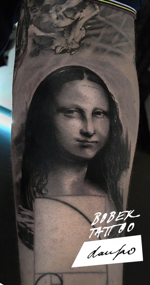 Awesome Black Ink Women Portrait Tattoo On Forearm