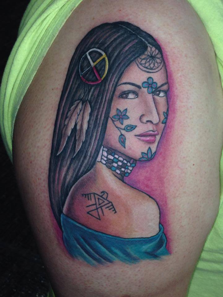 Awesome Girl Portrait Tattoo On Right Half Sleeve