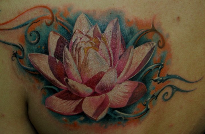 Awesome Lotus Flower Tattoo On Left Back Shoulder By Dmitriy Samohin