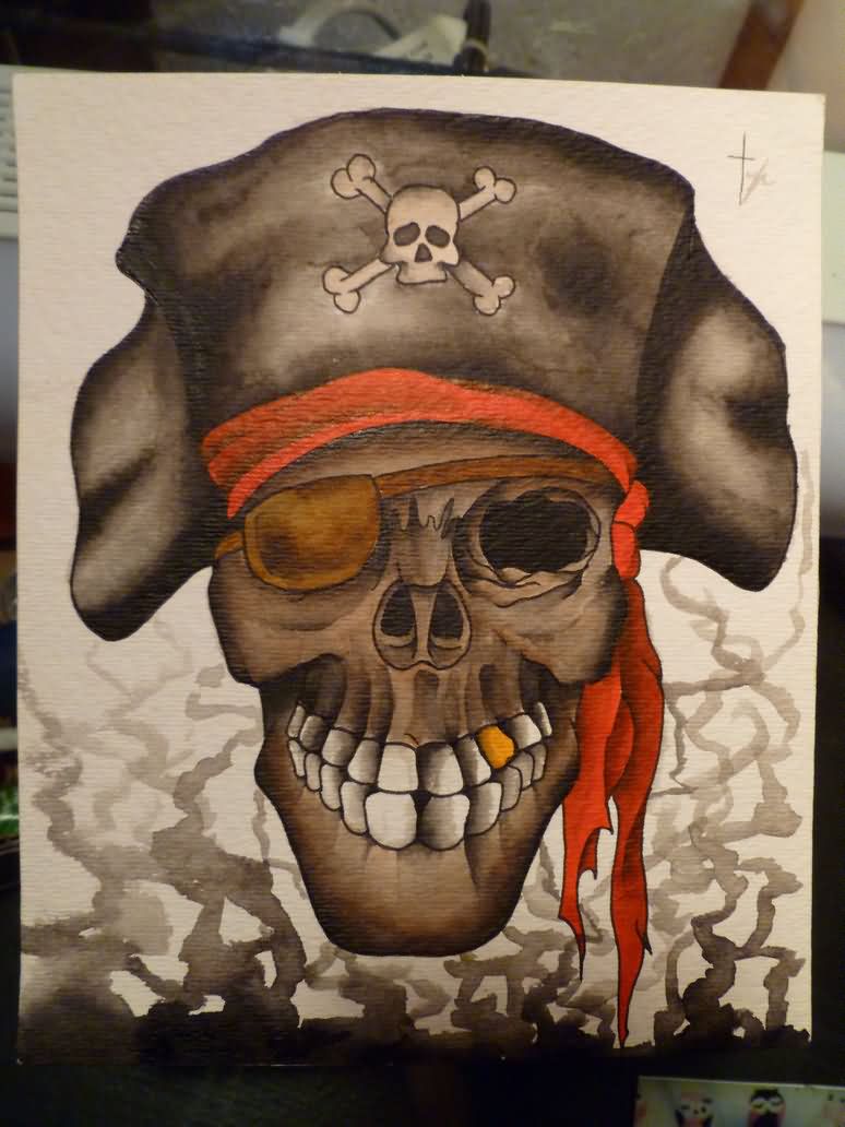 Awesome Pirate Skull Tattoo Design By Tyler Bishop