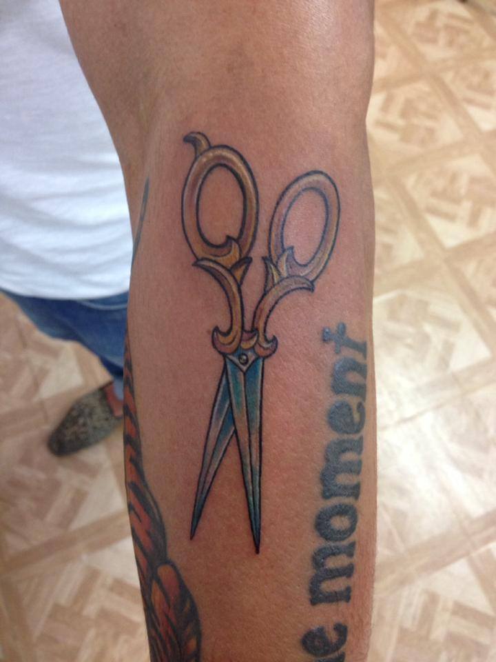 Awesome Scissor Tattoo On Left Arm