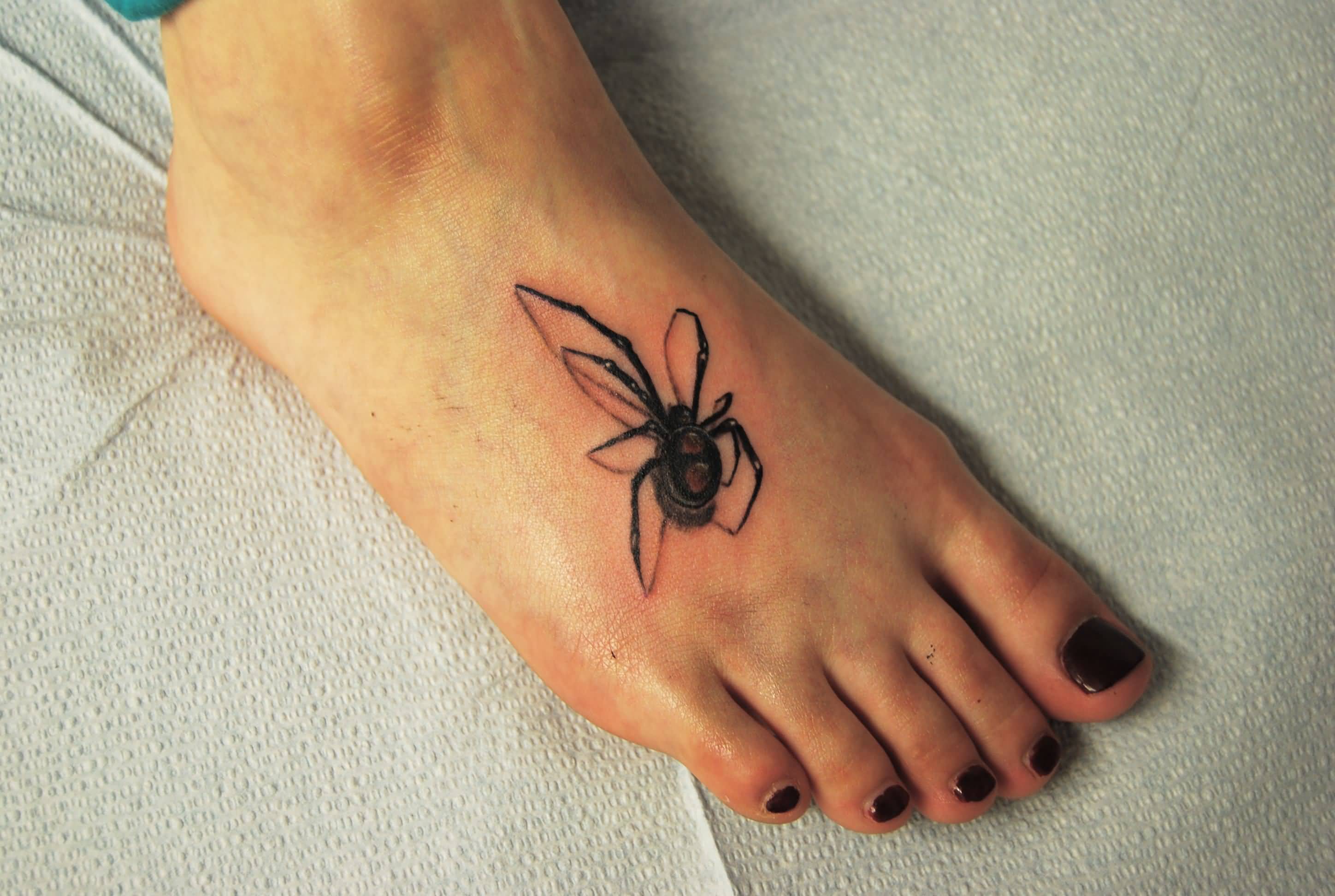 Awesome Spider Tattoo On Girl Right Foot