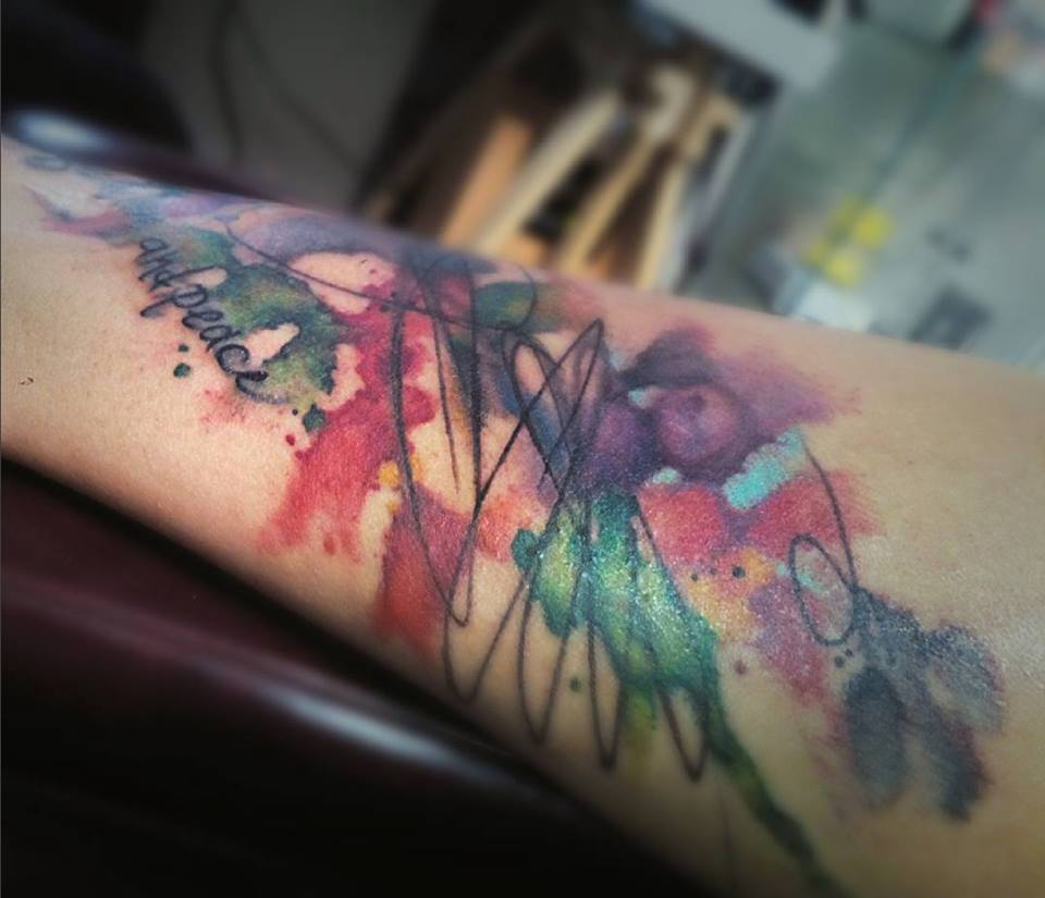 Awesome Watercolor Tattoo Design For Sleeve