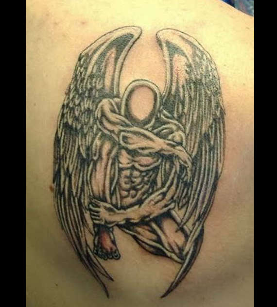 Back Shoulder Sad Angel Tattoo