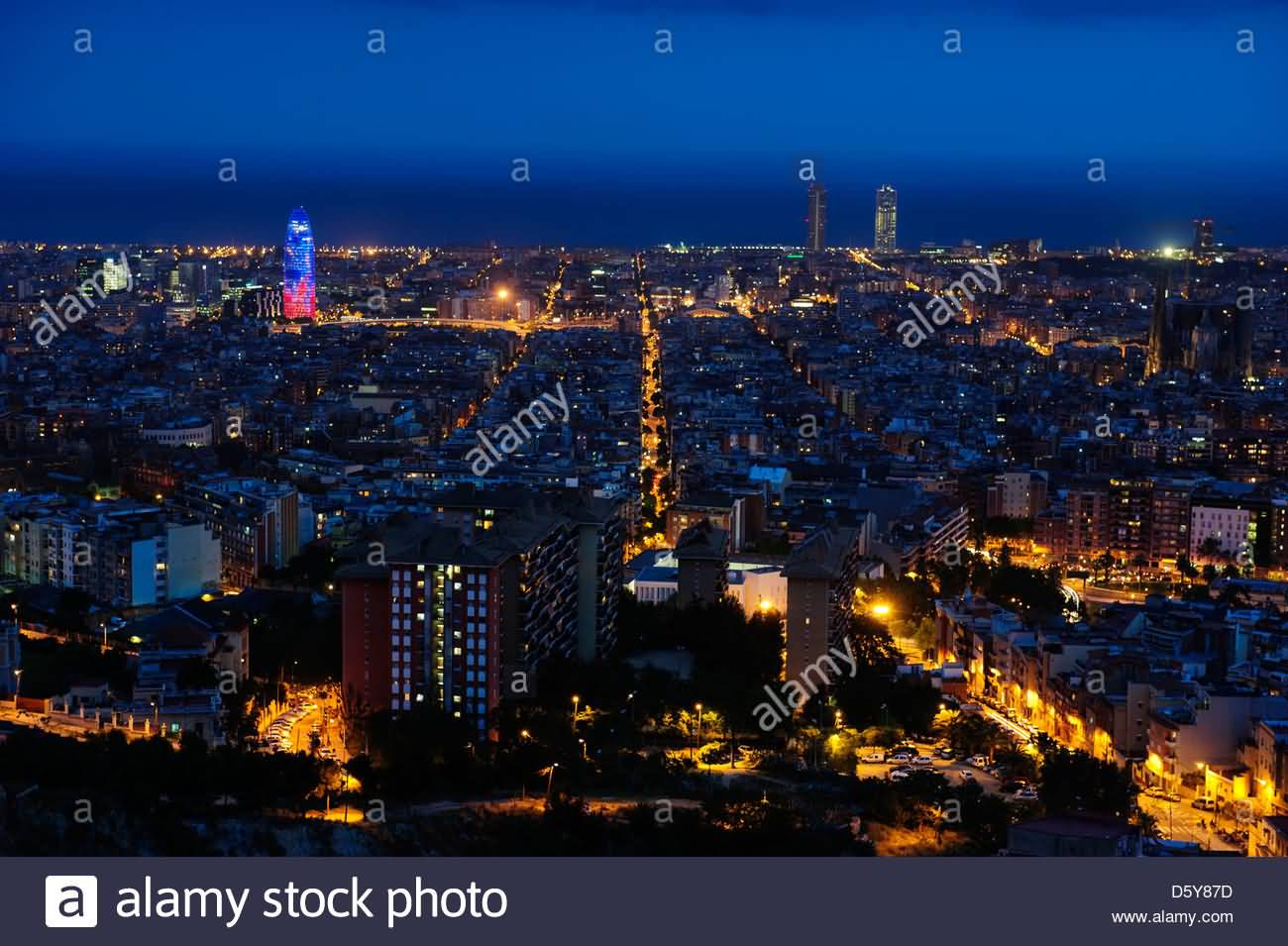 Barcelona Skyline With Torre Agbar At Twilight