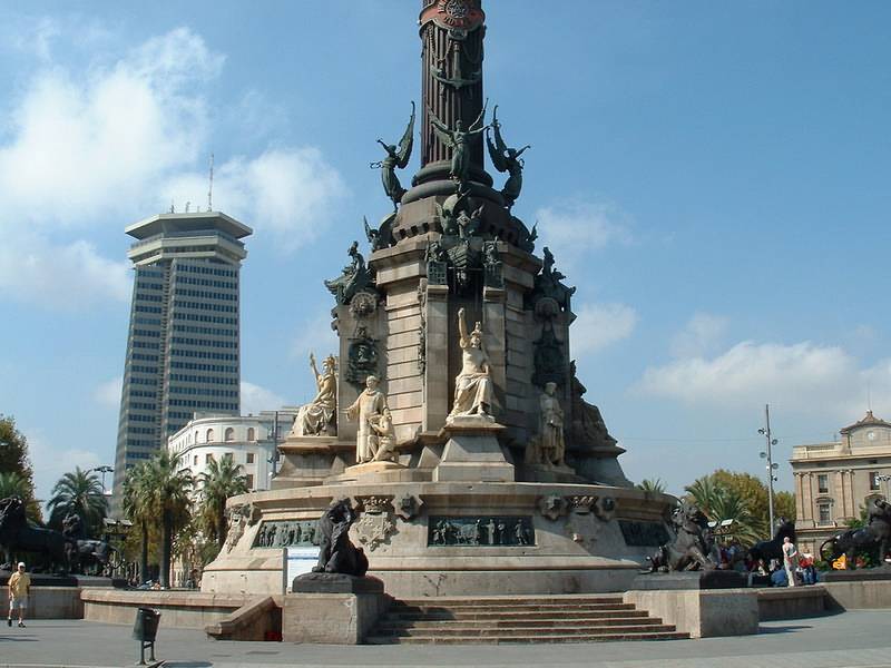 Base Of The Columbus Monument In Barcelona