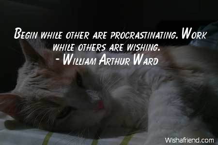 Begin while other are procrastinating. Work while others are wishing. William Arthur Ward