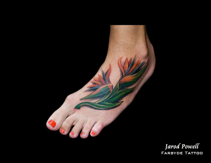 Bird Of Paradise Tattoo On Women Left Foot