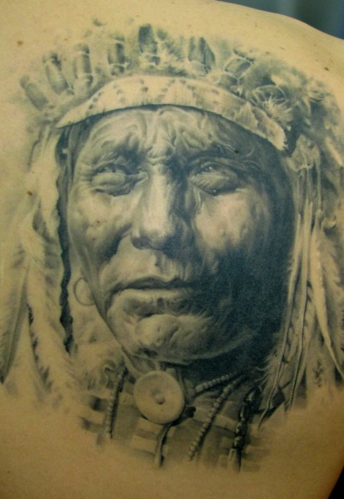 Black And Grey Native Women Tattoo Design