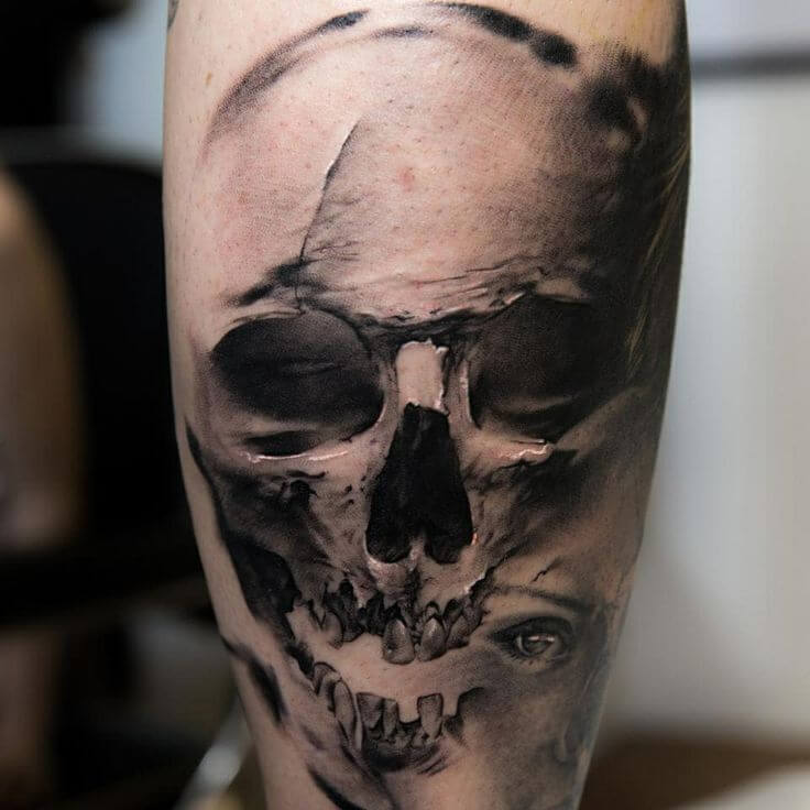 Black And Grey Skull Tattoo Idea