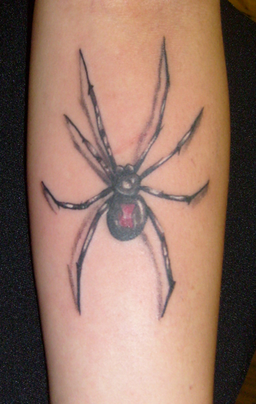 Black And Red Spider Tattoo On Arm Sleeve