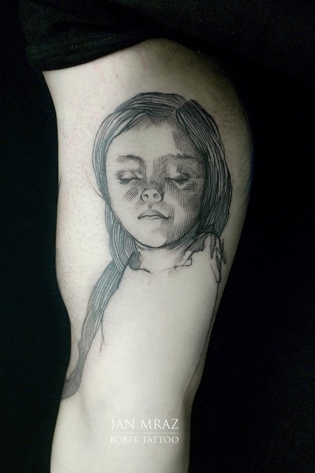 Black Girl Face Tattoo On Bicep By Jan Mraz