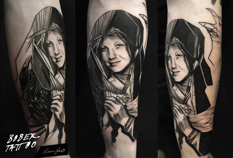 Black Ink Abstract Women Tattoo On Forearm By Dan Ko