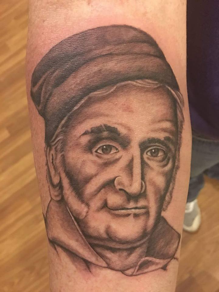 Black Ink Carl Friedrich Gauss Portrait Tattoo On Right Forearm By Zak Schulte