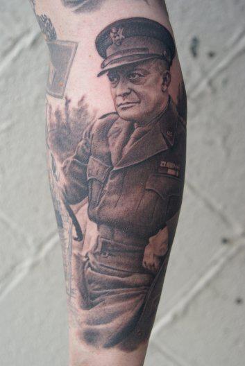 Black Ink Eisenhower Tattoo On Forearm