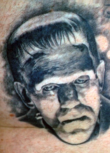 Black Ink Frankenstein Monster Tattoo Design By Tom Renshaw
