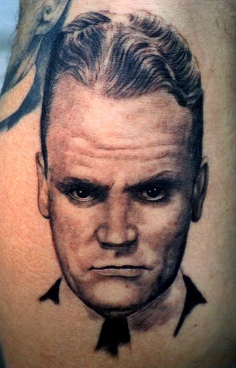 Black Ink James Cagney Portrait Tattoo Design By Tom Renshaw