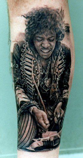 Black Ink Jimi Hendrix Tattoo On Forearm By Tom Renshaw