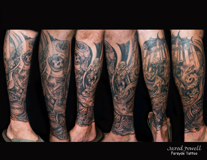 Black Ink Octopus Tattoo On Leg By Jarod Powell