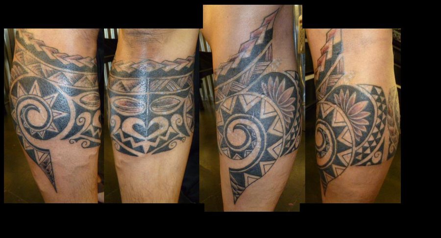 Black Ink Polynesian Tattoo On Leg By Tyler Bishop
