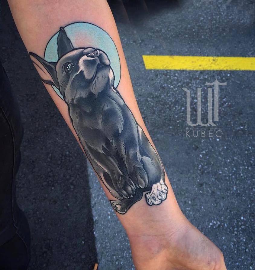 Black Ink Rabbit Tattoo On Left Forearm By Kubec