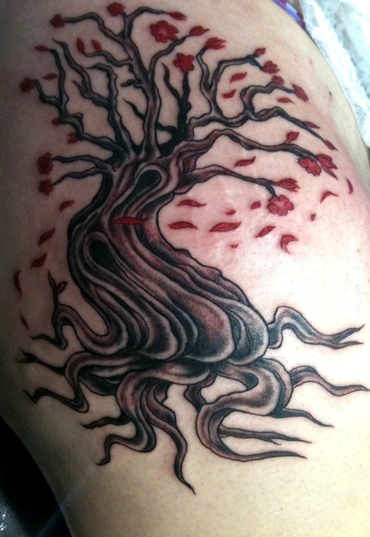 Black Ink Tree Branch Tattoo On Man Left Shoulder