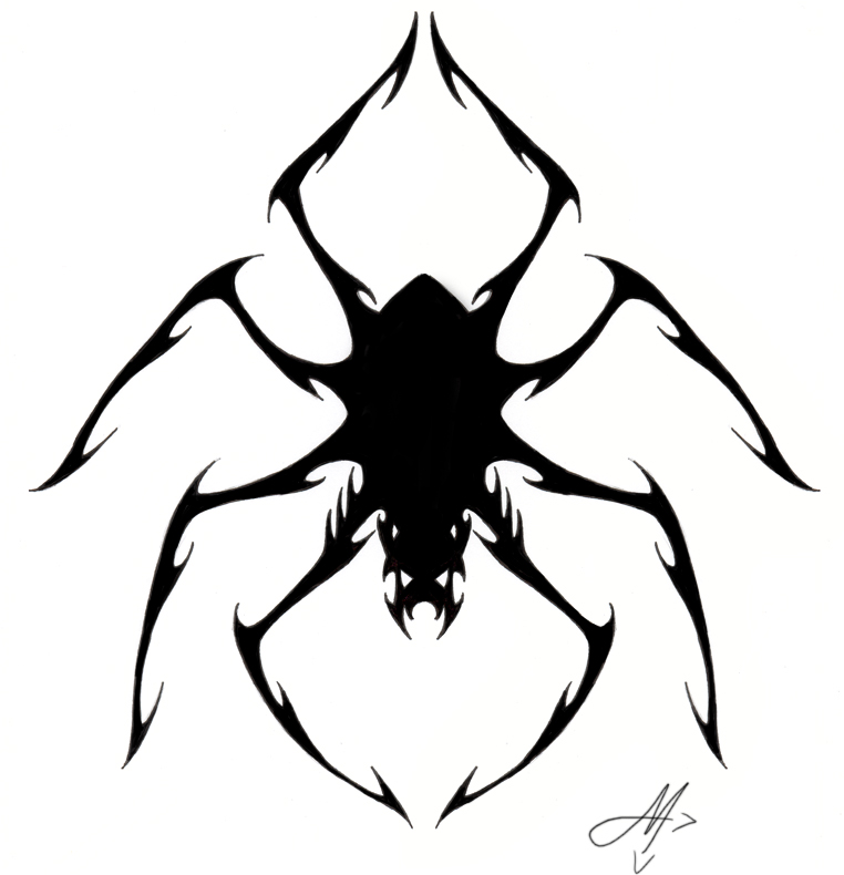 Black Silhouette Spider Tattoo Design by Valadaz
