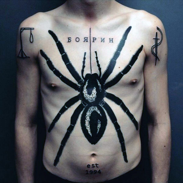 Black Spider Tattoo On Man Full Body