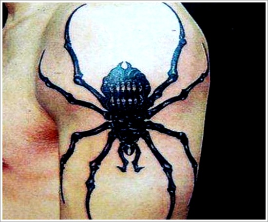 Black Spider Tattoo On Man Left Shoulder