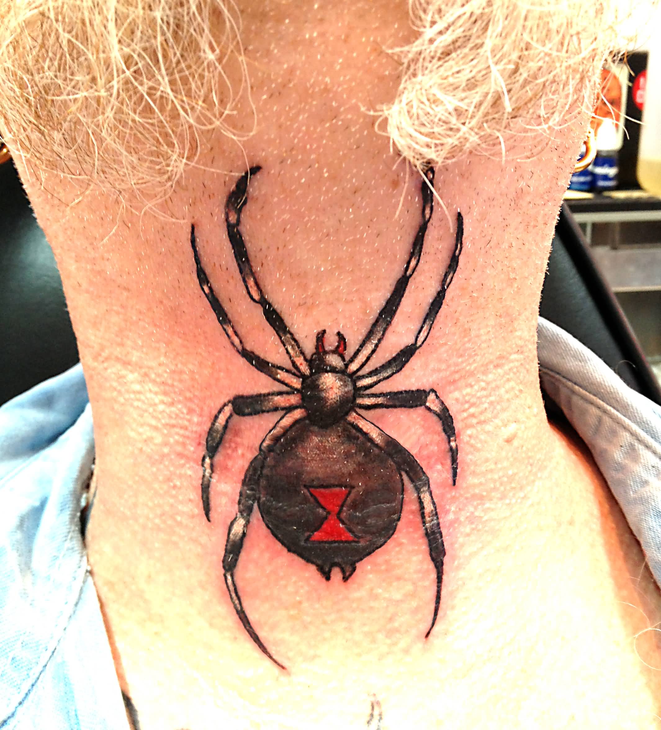 Black Spider Tattoo On Nape