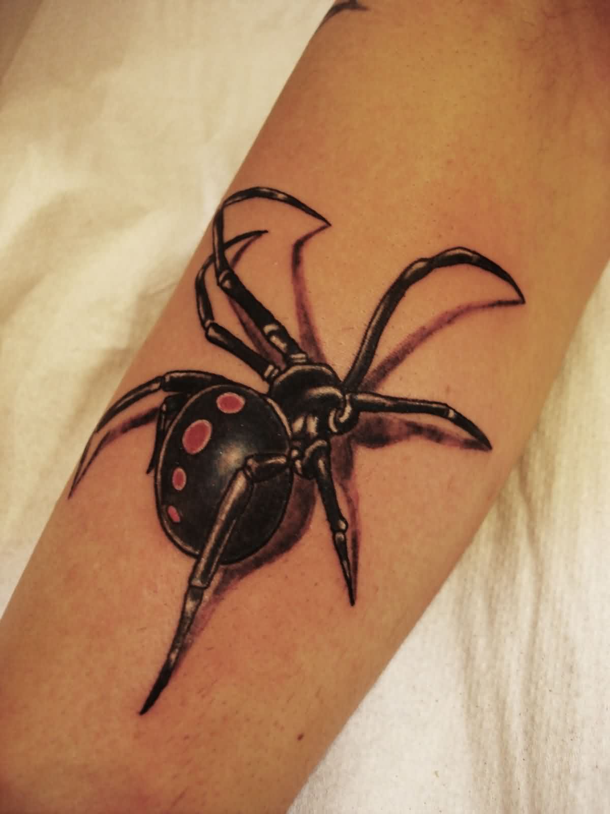 Black Widow Spider Tattoo On Arm Sleeve