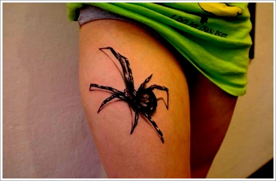 Black Widow Spider Tattoo On Right Thigh