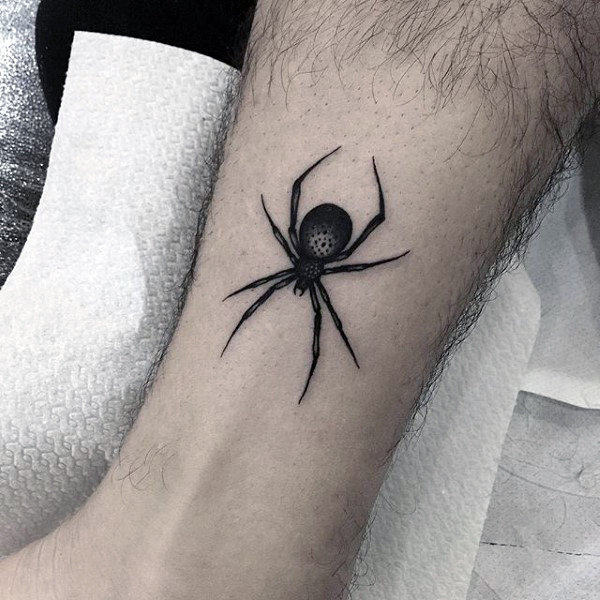 Black n Grey Spider Tattoo On Side Leg